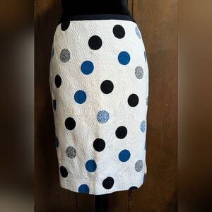 Talbots 100% Cotton Polkadot Blue, Black, and White Pencil Skirt 10 Petites